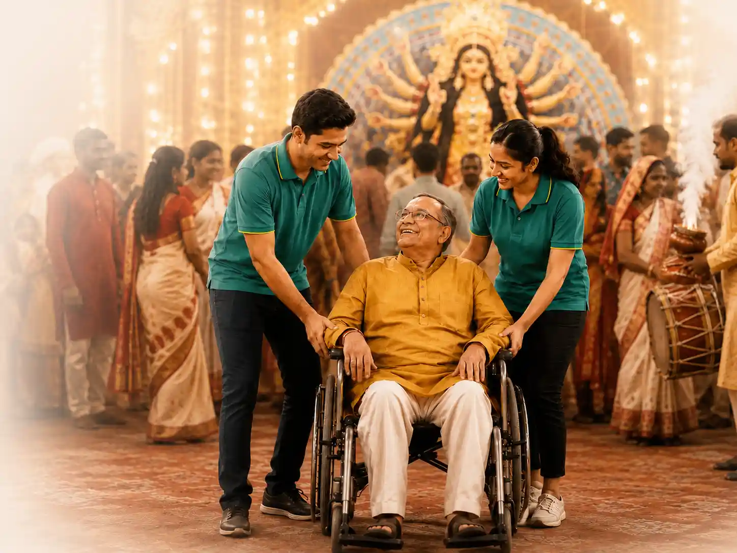 our volunteer helping elderly people on pandal